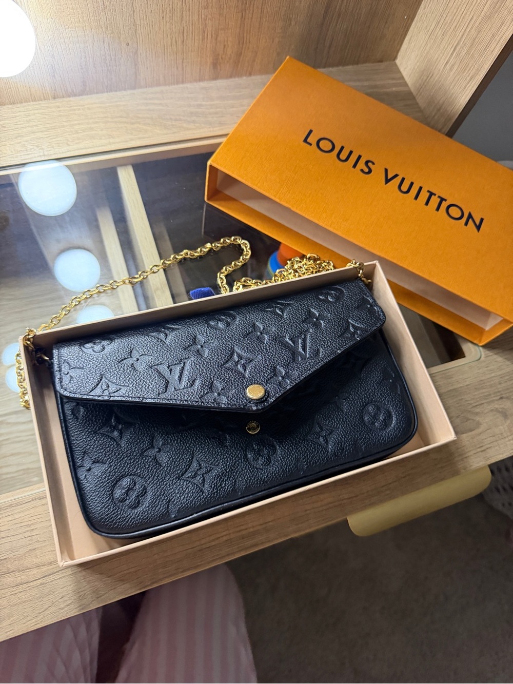 Louis Vuitton Black Pochette Félicie with Gold Chain